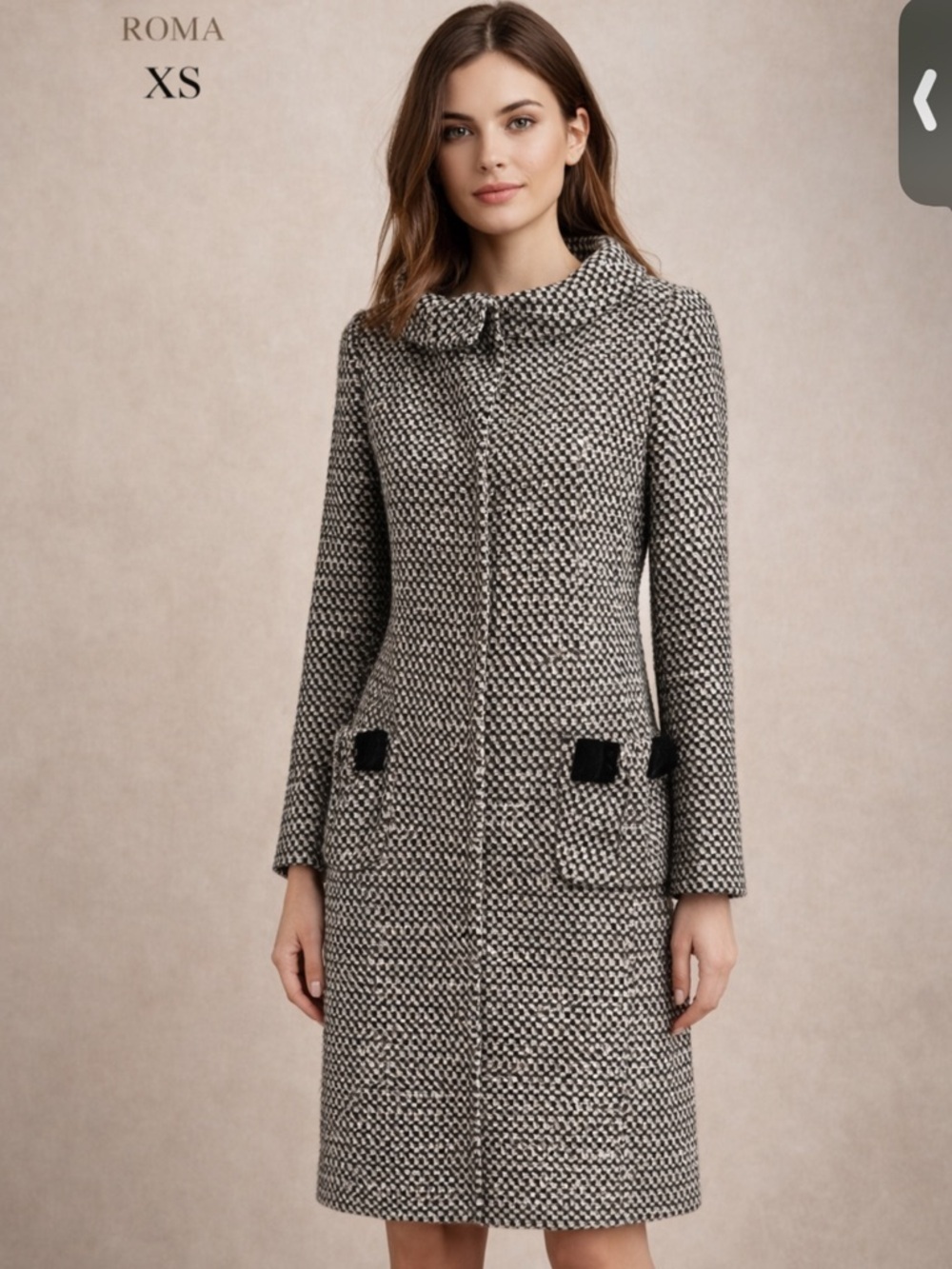 7037. Valentino Roma Women's Black & White Bouclé Long Coat